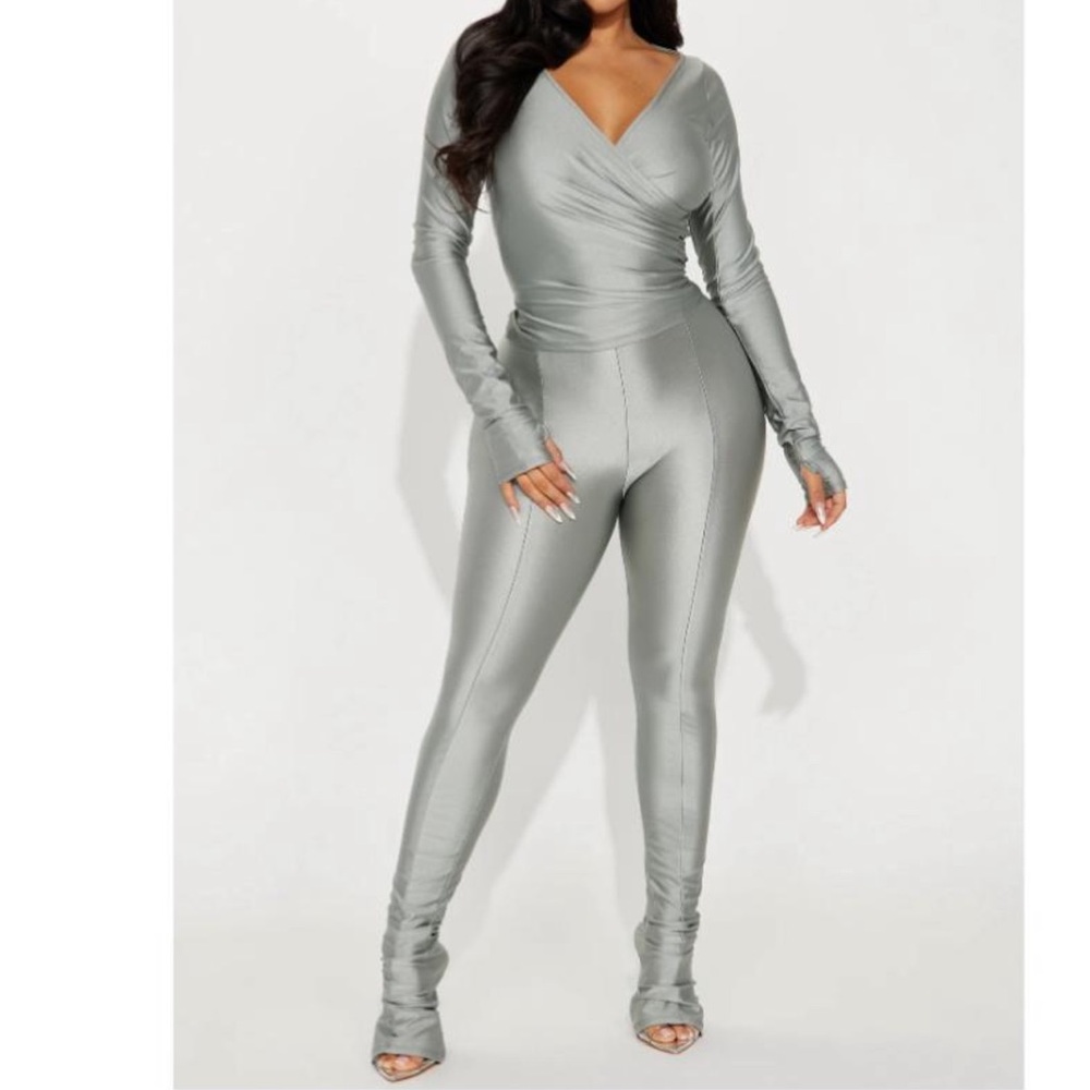 silver two piece with ruched detail